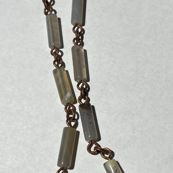 Geometric Botswana Agate Necklace, Rustic Genuine Gemstone Copper Link Necklace - Picture 8 of 11